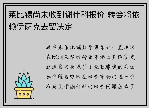 莱比锡尚未收到谢什科报价 转会将依赖伊萨克去留决定 莱比锡尚未收到谢什科报价 转会将依赖伊萨克去留决定