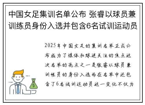 中国女足集训名单公布 张睿以球员兼训练员身份入选并包含6名试训运动员